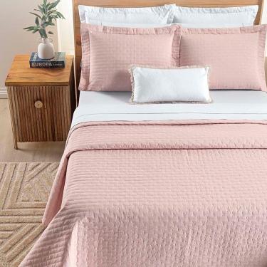Imagem de Kit Cobre Leito Colcha Quality Queen 3 Peças Percale 200 Fios Bordado - Rosa