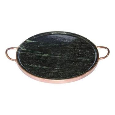 Imagem de Forma de Pedra Sabão para pizza 22 cm alças de cobre curada - So Jos