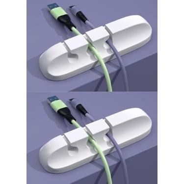 Imagem de Pacote com 2 clipes de suporte de cabo, organizador de cabos autoadesivo com 7 compartimentos, ideal para cabos de carregamento USB de mesa, cabos de alimentação de mesa de cabeceira e cabos de mouse