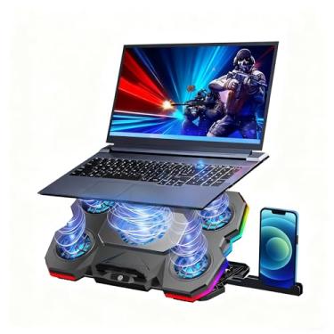 Imagem de Base Cooler Notebook com 5 Ventiladores de Alta Performance até 2.600 RPM,10 Modos RGB,5 Níveis de Ângulo Ajustável para Laptops 9-17 Polegadas - Suporte com Cooler Universal,Resfriamento Silencioso