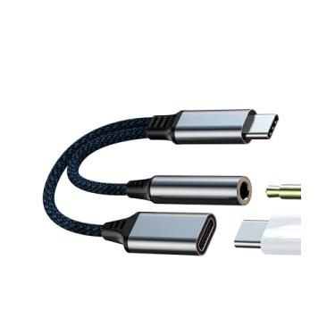 Imagem de Adaptador de fone de ouvido USB C para iPhone 16 15 Pro Max AUX Jack (2 em 1) áudio 3,5 mm para carregador dongle compatível com Samsung Galaxy Splitter Cord para Apple telefone com fio Android fêmea