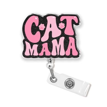 Imagem de Carretel de crachá Cat Mama 5 cm, mãe e amante de gatos, dia das mães, enfermeira, CNA, NICU, enfermeira, flebotomia, farmácia, médico, pediátrico, porta-crachás, clipe retrátil, cordões de acrílico