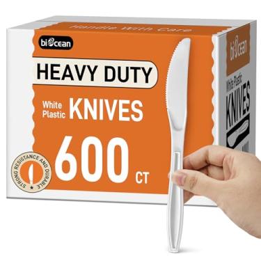 Imagem de biocean Pacote Com 600 Facas Plásticas Descartáveis, Talheres Brancos Resistentes A Granel - Conjunto Econômico Para Festas E Restaurantes (600 Facas)