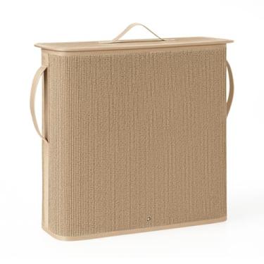 Imagem de AceOrbit Cesta de armazenamento de papel higiênico de bambu com capacidade para tampa e alça de banheiro, suporte de papel higiênico, cesta organizadora feita à mão, acessórios de banheiro (marrom