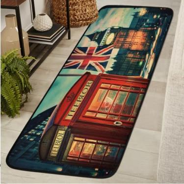 Imagem de Tapete de corredor com bandeira britânica antiderrapante Londres vintage Big Ben tapete de cozinha lavável tapete de chão para lavanderia sala de estar corredor entrada banheiro quarto