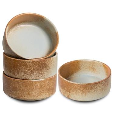 Imagem de Conjunto de 4 tigelas de cerâmica, 12 cm, verde retrô, conjunto de tigelas pequenas, tigelas de cor vintage, tigela de 293 ml para sobremesa, molho, acompanhamentos, sorvete, frutas, arroz