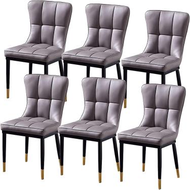 Imagem de Cadeira De Jantar Cozinha Sala De Jantar Móveis Conjunto De Jantar De 6 Moderna Cozinha Sala De Estar Lateral Com Assento Almofadado Pu Encosto E Pernas De Metal, Grey
