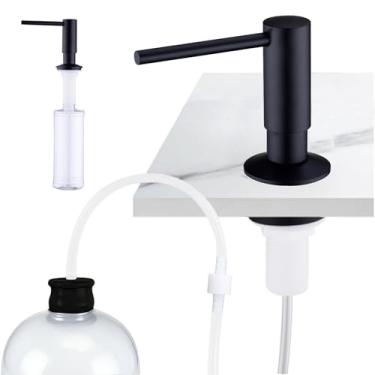 Imagem de Avola Dispensador de sabão embutido preto fosco, bomba de latão, loção líquida, bancada, cozinha, banheiro, saboneteira com kit de tubo de extensão de 120 cm e garrafa PET de 482 ml