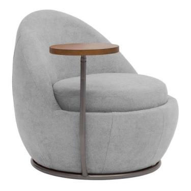 Imagem de Poltrona Kaira Mesa Lateral Direita Base Fixa Titânio Bouclé Cinza Cla