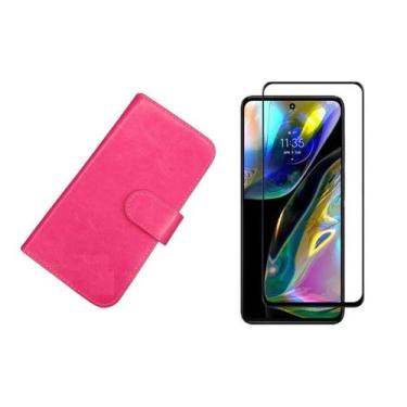 Imagem de Capa Capinha Case Carteira Flip Couro + Pelicula 3D Motorola Moto G54 