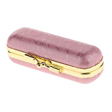 Imagem de barenx Estojo de batom de couro PU com espelho multicolorido, bolsa organizadora de brilho labial, kit de armazenamento de cosméticos - rosa claro
