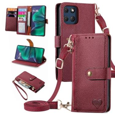 Imagem de Furiet Capa carteira para Motorola Moto G Stylus 5G 2025 bolsa de bolso com zíper com alça de pulso, suporte de couro PU flip fólio porta-cartões acessórios capa de celular para G5 mulheres meninas