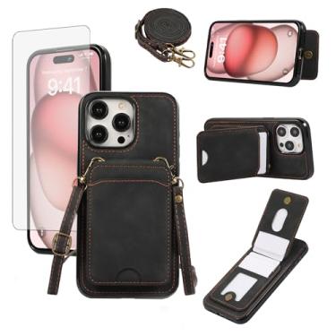 Imagem de Asuwish Capa de telefone para iPhone 16 Pro 6,3 polegadas com protetor de tela de vidro temperado e alça de pulso transversal de couro flip porta-cartões acessórios para celular i Phone16 i16 16Pro