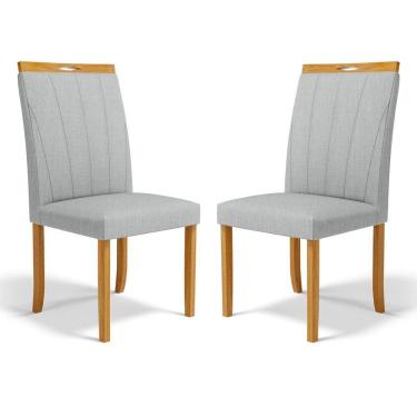 Imagem de Kit Com 2 Cadeiras Aurora Madeira Maciça Estofadas Para Mesa De Jantar Linho Cinza 407
