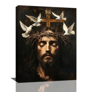 Imagem de Spaexor Arte de parede de Jesus, decoração de parede com imagens cristãs, a cruz e a pomba da paz, impressão em tela religiosa, arte emoldurada para banheiro, quarto, sala de estar, cozinha, sala de