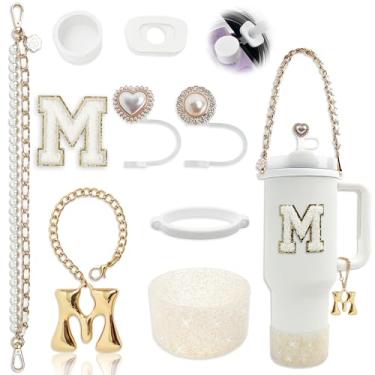 Imagem de BydGxy Conjunto de acessórios Stanley Cup para copo de 850 g 1134 g, com alça de alça, plugue antiderramamento, bota, capa de palha, pingentes de letras fofas, adesivo inicial sem resíduo, serve para
