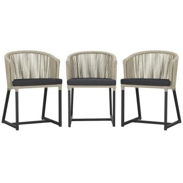 Imagem de 3 Cadeiras De Jantar Noronha Preta Corda Náutica E11 Trama Rami
