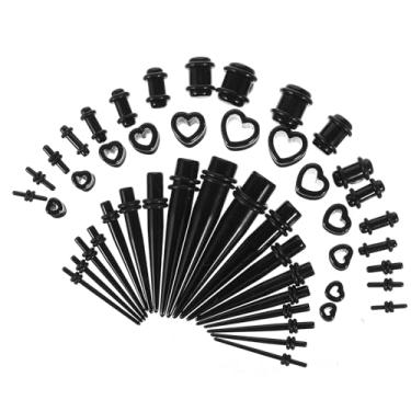 Imagem de Kit de alongamento de orelha, 48 peças, túneis e plugues de acrílico para expansores de iniciantes, kit de alongamento de orelha, leve, preto para orelhas, piercing corporal, joias, brincos medidores