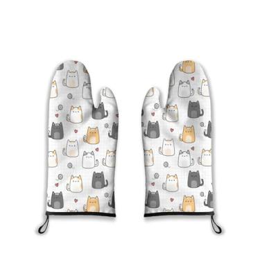 Imagem de Luvas de forno com animais fofos, resistentes ao calor, resistentes ao desgaste, fáceis de limpar, com forro de algodão grosso para grelhar, cozinhar, assar, 2 peças