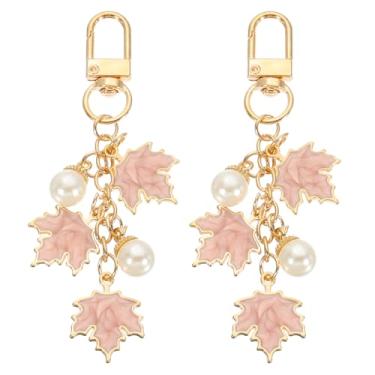 Imagem de Chaveiro de folha de bordo, chaveiro fofo de metal com fechos giratórios, chaveiro para mulheres, meninas, bolsa, berloques, lembrancinhas, presente, rosa