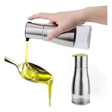 Imagem de Porta Azeite E Óleo Galheteiro Sleek De Vidro E Inox 320Ml