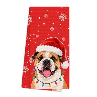 Imagem de EGBTL Toalhas de cozinha de buldogue inglês de Natal, presentes de buldogue inglês para mulheres, toalhas de mão para decoração de banheiro, presentes de dono para mãe, cães, presentes, panos de prato