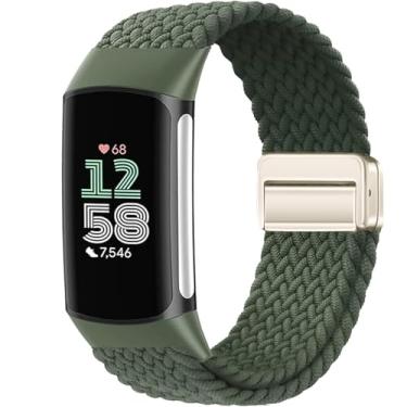 Imagem de LeyuBand Pulseiras magnéticas de nylon trançado compatíveis com Fitbit Charge 5/Fitbit Charge 6 para mulheres e homens