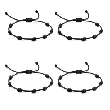 Imagem de Kit 4 Pulseiras Kabbalah 7 Nós Vermelhas – Proteção, Fé e Energia Positiva • Produção Artesanal • Ajustáveis e Confortáveis • Amuleto Espiritual de Sorte e Força (Preto)