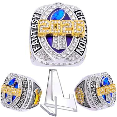 Imagem de Anel Campeonato de Futebol de Fantasia 2026 Heavy FFL Champion Troféu Anel Troféu para Vencedor da Liga de Futebol de Fantasia (Anel e Suporte Juntos, tamanho 10)