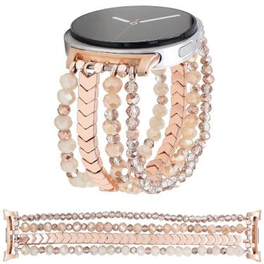 Imagem de WONMILLE Pulseira de contas compatível com Samsung Galaxy Watch 8 de 40 mm/44 mm Watch8 Classic de 46 mm, pulseira feminina elástica para Galaxy Watch 8/8 Classic (ouro rosa, G)