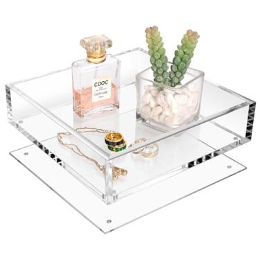 Imagem de Bandeja de acrílico magnético transparente, bandeja de servir porta-retrato de 20 x 20 cm, organizador de exibição transparente para penteadeira, joias, maquiagem, decoração de mesa de café, bandeja