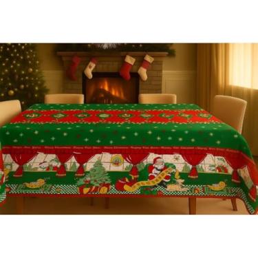 Imagem de Toalha de Mesa Natalina Oxford | 4 Tamanhos 1,40m a 3,20m | Para 4 a 10 Lugares(Papai Noel Anjo Verde,2,70x1,40)