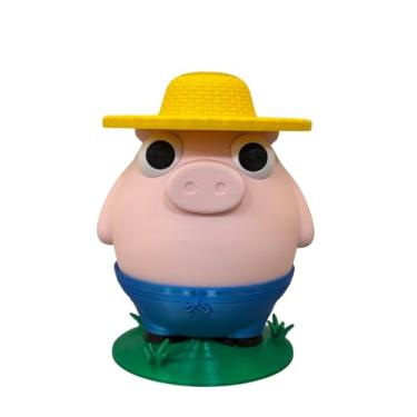 Imagem de Cofrinho de Moedas Porquinho Caipira Fazendeiro - Perfeito para Presentes e Organização Financeira - Porco Fazendeiro Rosa Claro