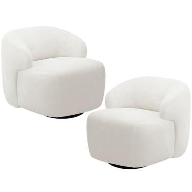 Imagem de Kit 02 Poltronas Decorativa Orgânica Giratória Para Sala Living Barolo L06 Bouclê Branco - Lyam Decor