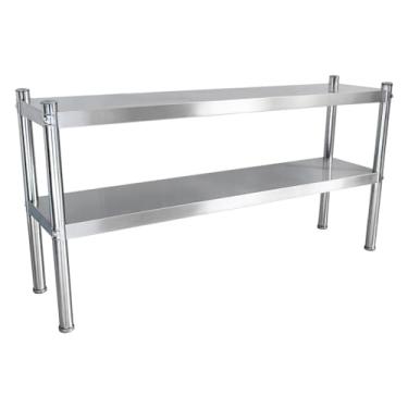 Imagem de Prateleiras duplas de aço inoxidável para cozinha, prateleiras de metal, prateleiras de armazenamento para preparação e mesa de trabalho (110 x 28 cm/43,3 x 11 pol, 2T)
