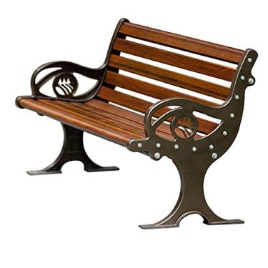 Imagem de TRGCJGH Banco de jardim ao ar livre, banco de pátio de parque de alumínio fundido cadeiras de sofá de metal para varanda banco de móveis bancos de memorial (150 cm/59 pol, marrom)