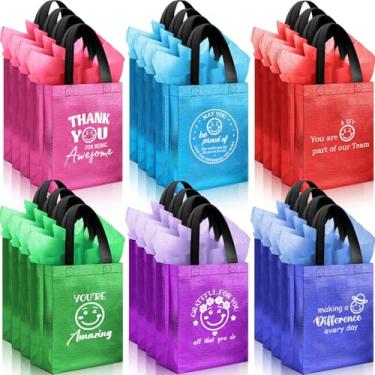 Imagem de Kolldenn 24 peças de sacos de presente de agradecimento, sacos de presente de agradecimento a granel com papel de seda, sacola de agradecimento reutilizável não tecida com alça para funcionários de