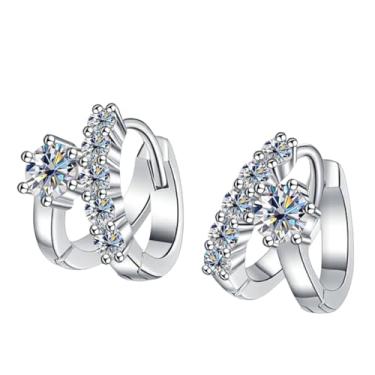 Imagem de Brincos de argola 2025 1,1 Cttw Real D Color 2,4 mm 4 mm Full Moissanite para mulheres S925 prata esterlina fivela de orelha assimétrica joias decoração fina acessórios comemorativos modernos melhor