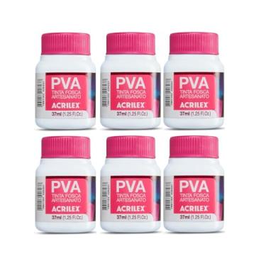 Imagem de Tinta PVA Fosca para Artesanato Acrilex Branco 519 37ml Kit 6 Unidades Para Madeira MDF Gesso Papel Cerâmica Secagem Rápida Acabamento Fosco Profissional