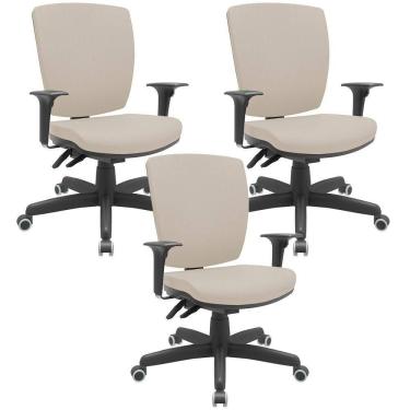 Imagem de Kit 03 Cadeiras De Escritório Diretor Office Base Giratória Preto Alta Flexi P03 Suede Bege - Lyam