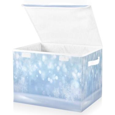 Imagem de Blueangle Caixas de armazenamento dobráveis 1 pacote, cestas de armazenamento de flocos de neve brancos com tampas e alça para casa, quarto, armário e escritório (384)