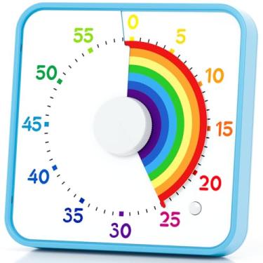 Imagem de BellMan Temporizador visual grande de 20 cm para crianças e adultos, temporizadores de contagem regressiva visual sem tique-taque com 5 alarmes de música para sala de aula, relógio de contagem