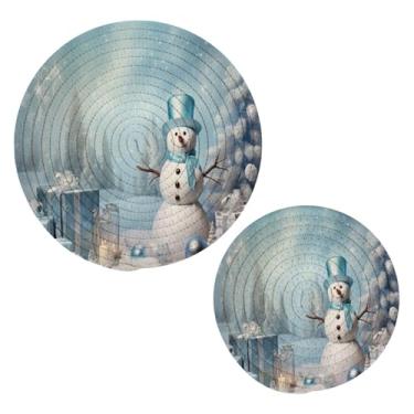 Imagem de Blueangle 2 peças de suporte de panela de trivet de boneco de neve de Natal - conjunto de pegadores de panela de tecido redondo - almofadas quentes trançadas de algodão - porta-copos - tapetes de mesa