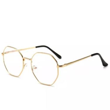 Imagem de Óculos Grau Lente Anti Luz Azul Armação Geométrica Miopia Dourado - DC