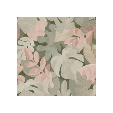 Imagem de Papel de Parede Belize Folhagem Verde e Rosa PH3007