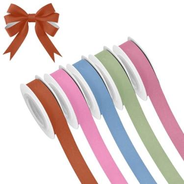 Imagem de SEHANY 5 rolos de fita de Natal de 1,5 cm e 5 jardas fitas coloridas de tecido de cor sólida, fitas de cetim para festivais, fitas decorativas de Natal para embrulho de presente, artesanato faça você