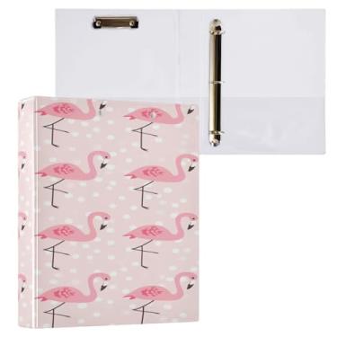 Imagem de Blueangle Fichário com 3 anéis de flamingo de bolinhas brancas com prancheta e 2 bolsos - Organizador de documentos decorativos de 3 cm para escritório, suprimentos para reuniões (878)