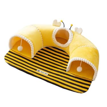 Imagem de FashionCha Cama Tipo Túnel para Gatos, Suprimentos Amarelos para Descanso, Ornamento Leve E Versátil, Presentes Portáteis com Equipamento de Canil de Bolas, GG
