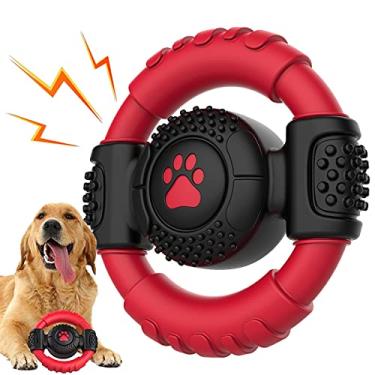 Imagem de ZMAYPLUS Brinquedo para mastigar, borracha de nylon, formato de volante, brinquedos indestrutíveis para cães pequenos, grandes e médios, limpeza de dentes de cães, sabor de leite, 15 cm