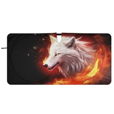 Imagem de Blueangle Lobos com para-sol para para-brisas de fogo - 149.9 cm x 76.2 cm dobrável carro janela frontal blocos para-sol raios UV viseira de sol (395)